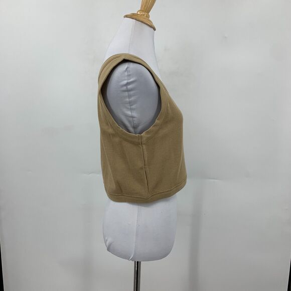 Madewell Crewneck Crop Tank Womens XL Extra Large Seed Khaki Waffle Knit Top - Picture 4 of 13